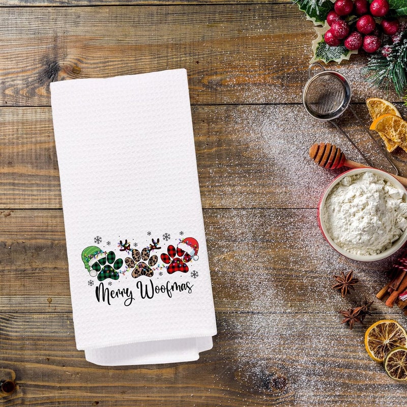 BitKan Christmas Dog Hand Towels for Bathroom - Merry Woofmas Kitchen Decorative Towel for Kitchen Decor, Leopard Print Puppy Paw Xmas Bathroom Decor, Dog Lover Gifts for Women - Image 2